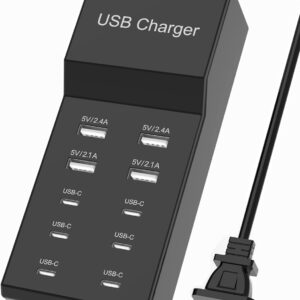 USB C Charger Block 10-Port USB-C Charging Station 6 USB-C Ports & 4 USB-A Ports Total 50W USB Power Strip for Multi Devices for iPhone 16 17 15 14 13 12 Se, Galaxy, Pixel, Tablet, Camera, Headphones