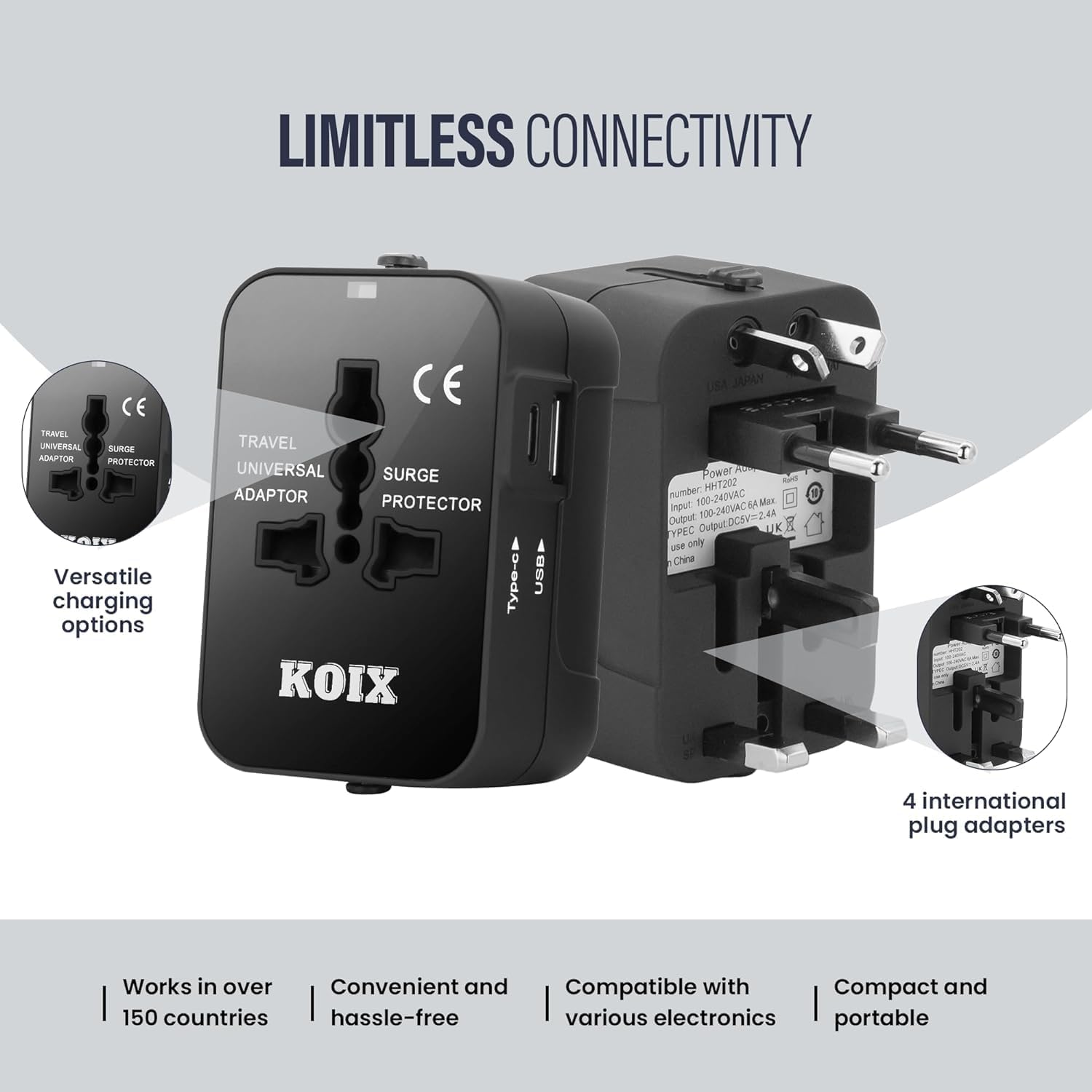 Universal Travel Adapter - All-in-one Worldwide Plug Adapter & Converter for Travels - International Power Adapter - USB and USB C Ports - Universal Charger - Compatible with Apple Devices - Image 5