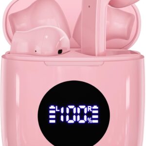 CAPOXO Wireless Earbuds, Bluetooth Earbuds Headphones Bass Stereo, IPX7 Waterproof Ear Buds with Mic LED Display, in Ear Earphones, 78H Playtime for Smartphone Laptop Pad Sports Workout,Pink
