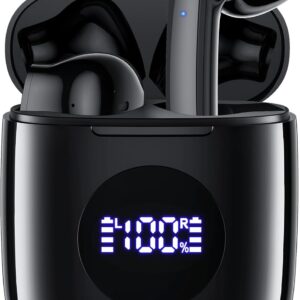 CAPOXO Wireless Earbuds, Bluetooth Earbuds Headphones Bass Stereo, IPX7 Waterproof Ear Buds with Mic LED Display, in Ear Earphones, 78H Playtime for Smartphone Laptop Pad Sports Workout,Black