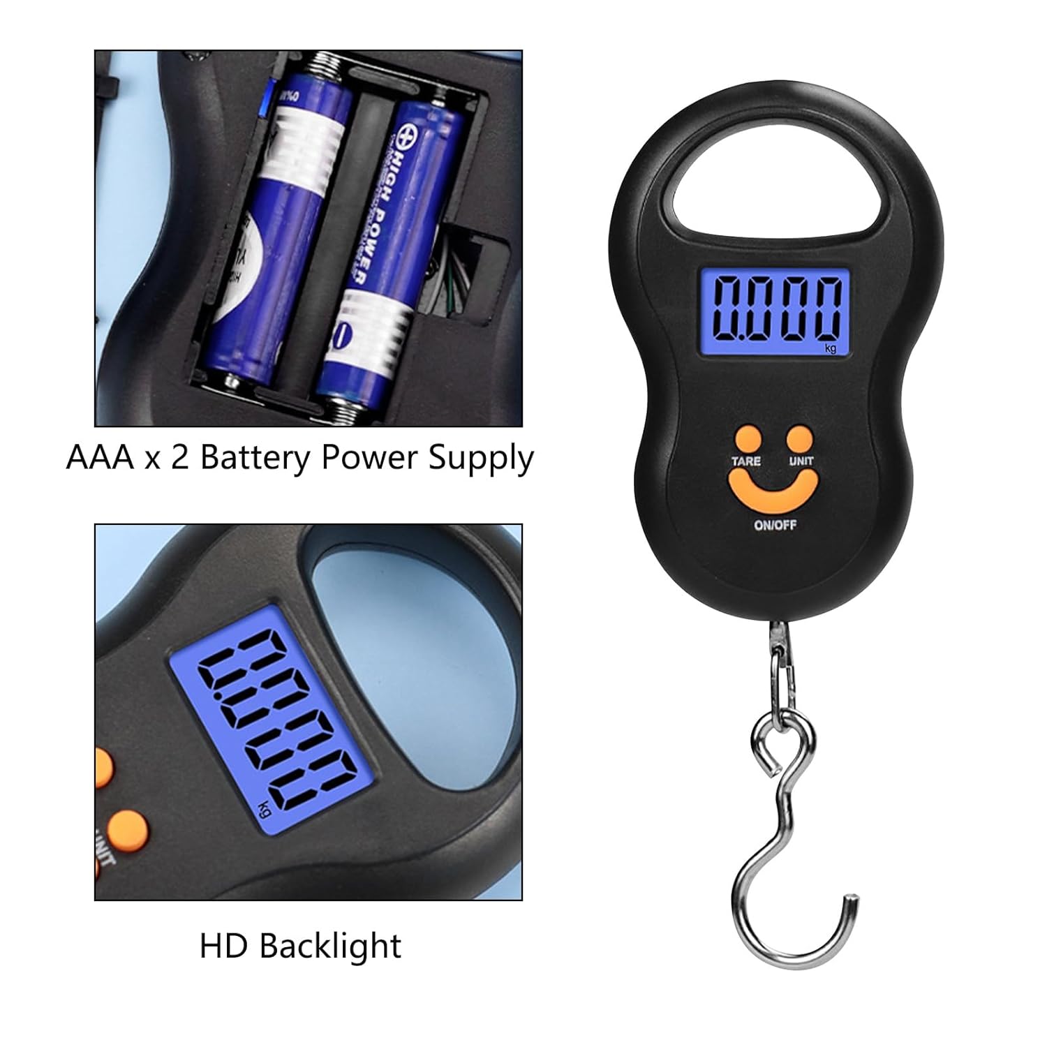 Fish Scale 50KG Hanging Scale Luggage Scale Weighing Scale with Comfortable Handle and Large Hook, Suitable for Home Farm Outdoor Hunting Fishing (Black) - Image 4