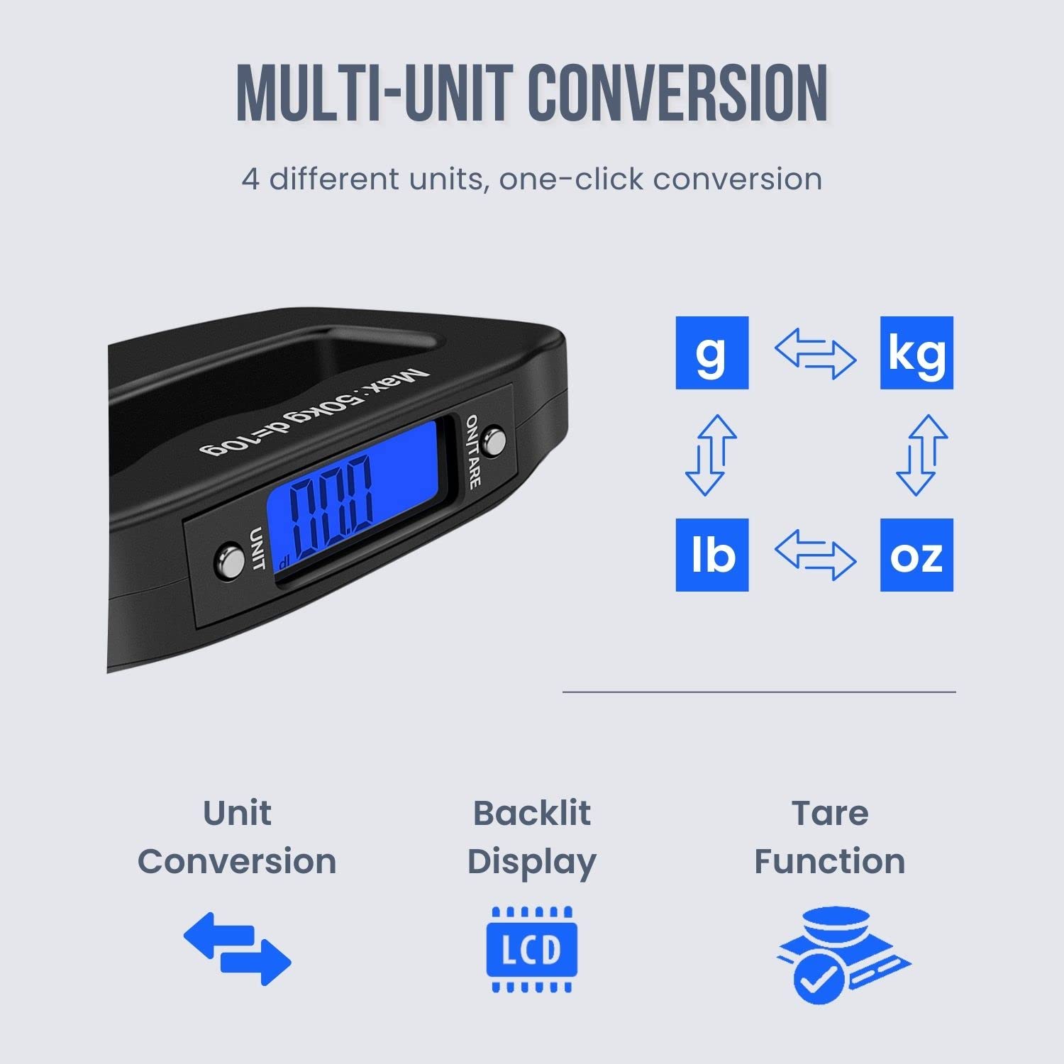 Flexzion Digital Luggage Scale, Baggage Weight Scale, 110 Lb (50 Kg) with 10g Deviation, Portable Handheld Suitcase Weight Scale with Hook for Travel, Fish Weighing, Black - Image 2