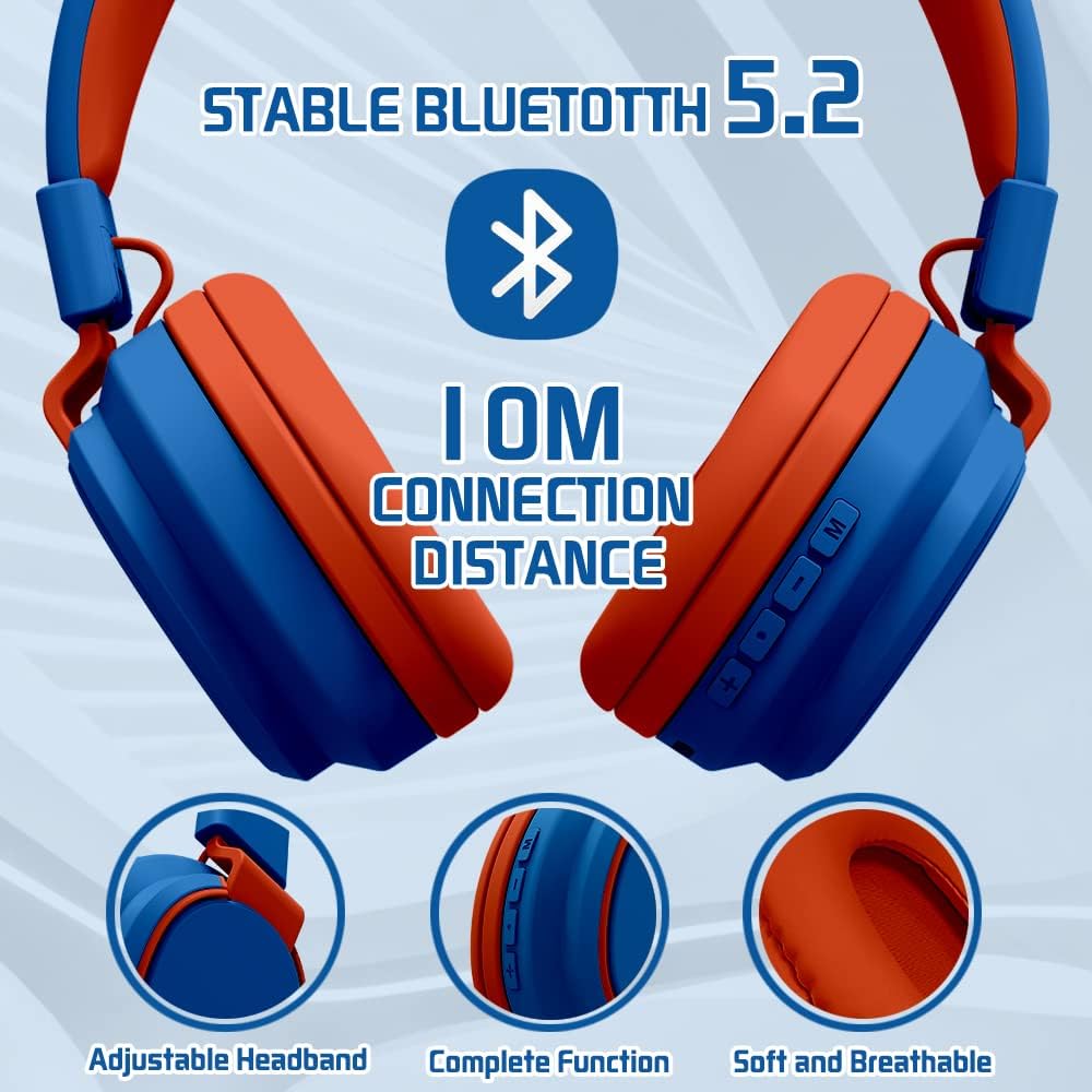 MIDOLA Kids Headphones Bluetooth 5.3 Wireless 60H Play Time Volume Limited 85/110dB Over Ear Foldable Protection Headset/Wired Aux Built-in Mic for Boy Girl Travel School Pad Tablet Blue - Image 6