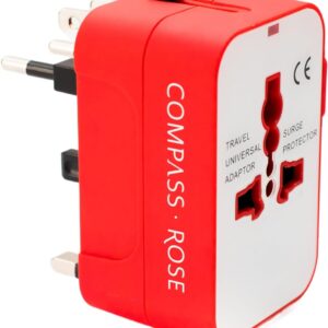 Universal Travel Adapter, European Travel Plug Adapter, UK Travel Adapter Type C and USB Ports,100-250V Output, International Travel Adapter in Red and White