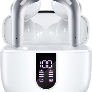 TAGRY Bluetooth Headphones True Wireless Earbuds 60H Playback LED Power Display Earphones with Wireless Charging Case IPX5 Waterproof in-Ear Ear buds with Mic for TV Smart Phone Laptop Computer Sports