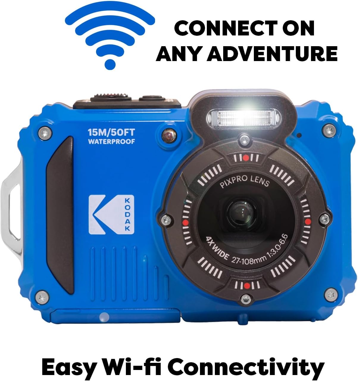 Kodak PIXPRO WPZ2 Rugged Waterproof Shockproof Digital Camera 16MP 4X Optical Zoom 1080P Full HD Video, 2.7" LCD (Blue), 32GB SD Card, Black Compact Camera Case, Floating Strap, Bundle (7 Items) - Image 2