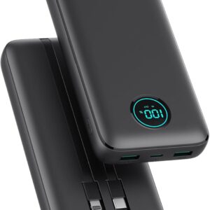 Portable Charger 40,800mAh Power Bank, 25W PD QC 4.0 Fast Charging Portable Phone Charger with Built-in Cables,LCD Display USB C Battery Pack Compatible with iPhone 16/15/14,Android Samsung (Black)