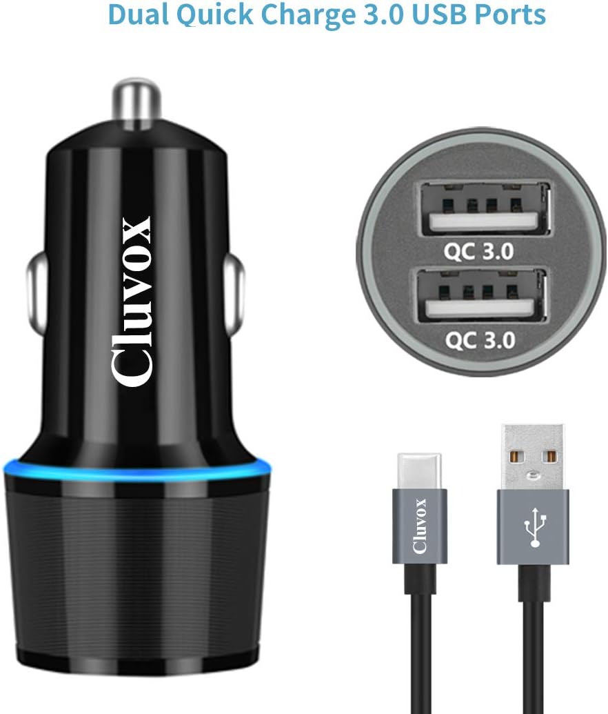 Fast USB Car Charger for Samsung Galaxy A55/A54/A53/A50/A15/A14/S24/S23/S22/S21 Plus/Ultra/S20 FE/S10/S9/S8/Note 20/A10S/A21/A31/A51 Quick Charge 3.0 Dual USB Rapid Car Charger with Type C Cable 3.3ft - Image 2