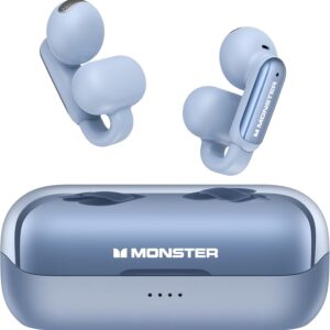 Monster Open AC601 Bluetooth Earbuds - Comfortable Clip-On Wireless Earbuds with Bluetooth 5.4, 32H Playtime Earbuds with ENC Clear Talk, IPX5 Waterproof & Touch Control Headphones (Blue)