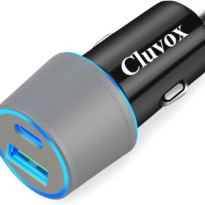Dual USB Car Charger Adapter, Cluvox 20W Fast Charging for iPhone 16 Pro Max/Plus/15/14/13/12/11/XS/XR/8/SE 2020/iPad 8th/Pro/Air 4/Mini, Google Pixel, Samsung Cigarette USB Charger