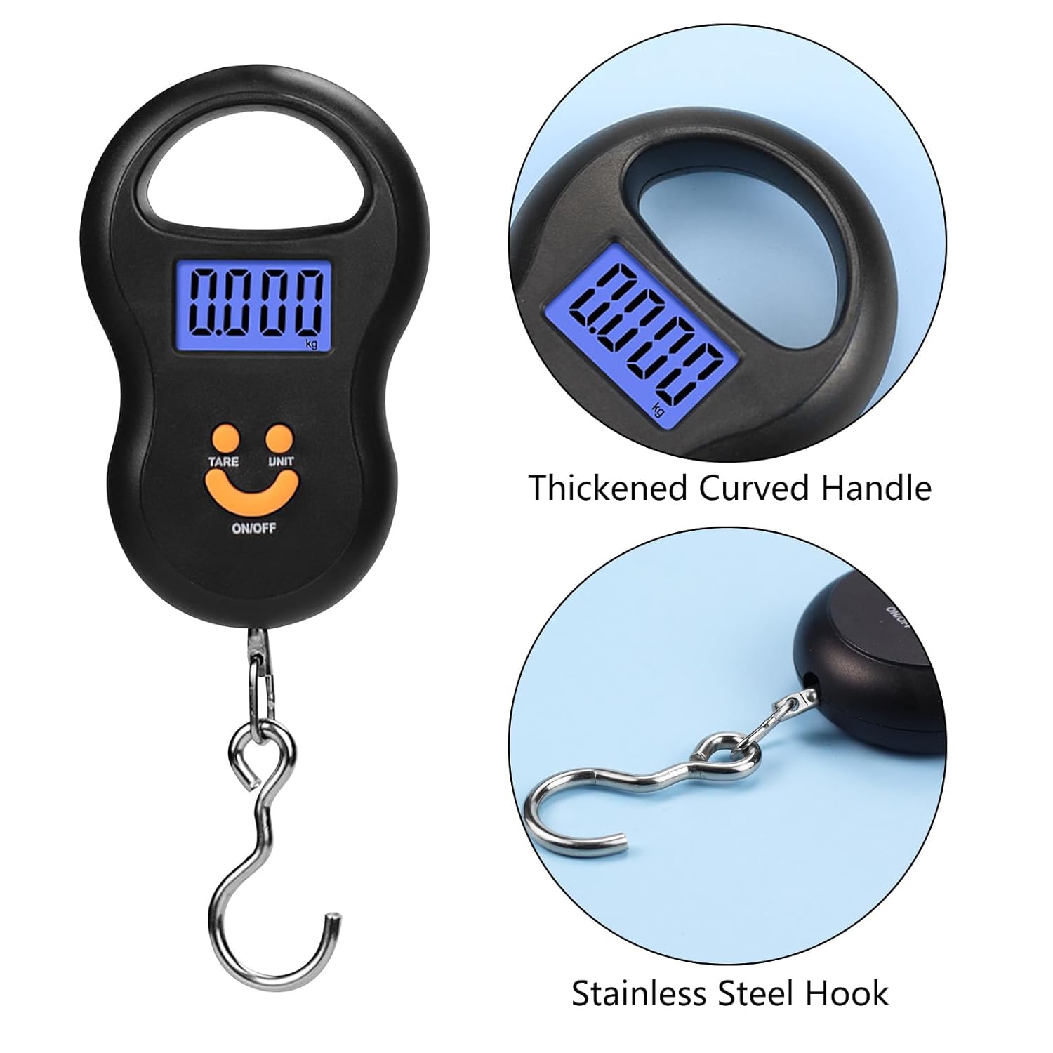 Fish Scale 50KG Hanging Scale Luggage Scale Weighing Scale with Comfortable Handle and Large Hook, Suitable for Home Farm Outdoor Hunting Fishing (Black) - Image 3