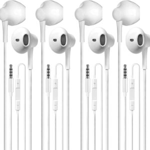 Wired Earbuds Headphones 4 Pack, 3.5mm Jack Ear Buds with Microphone and High Sound Quality, Headphones Compatible with Computer Laptop iPad and Android Phones in School Office and Home
