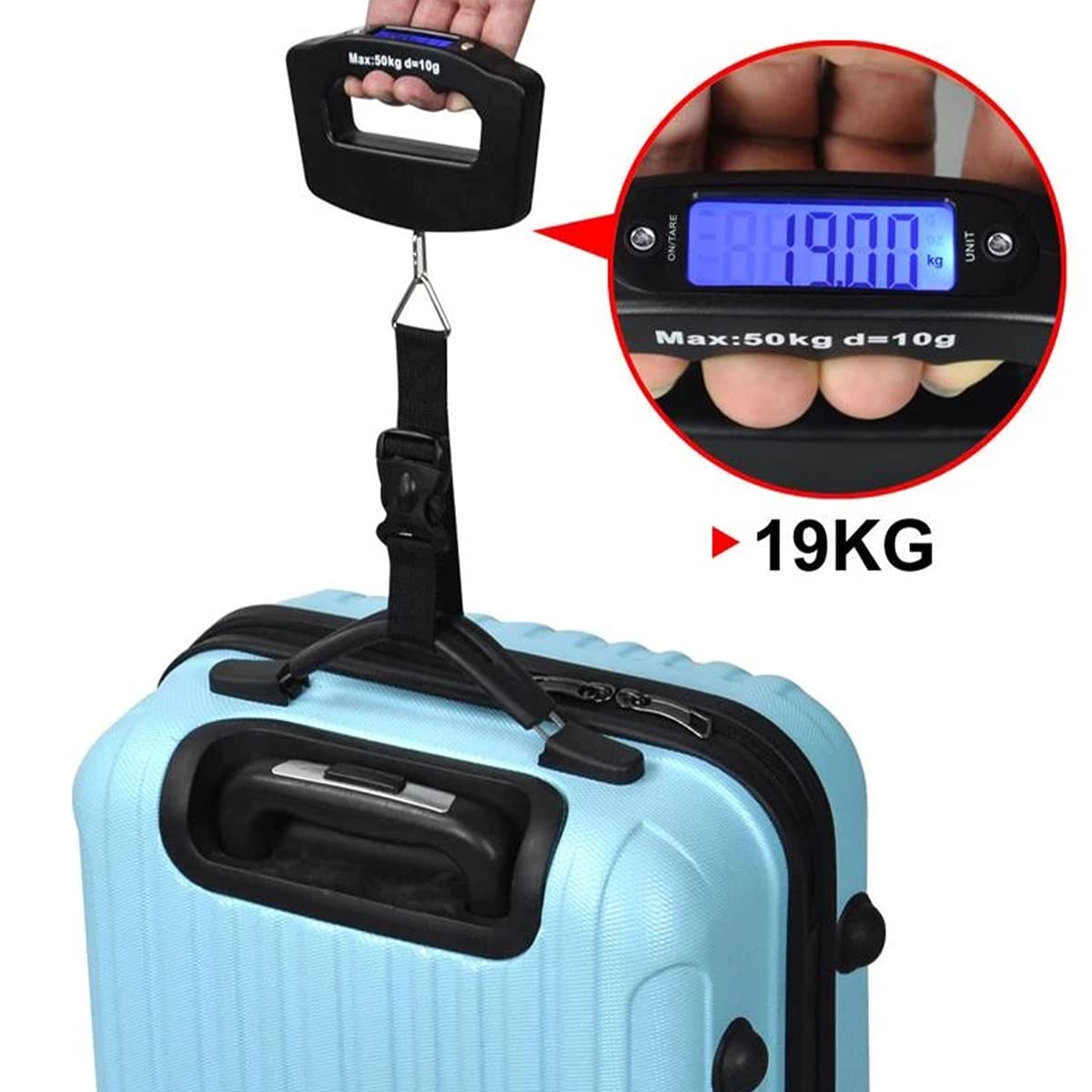 Digital Luggage Scales, 50kg/110lb Electronic Hanging Scales, Portable Digital Luggage Scale with Backlight Digital Display Travel, Handheld Style Suitcase Scales with Hook for Travel Home Use - Image 7