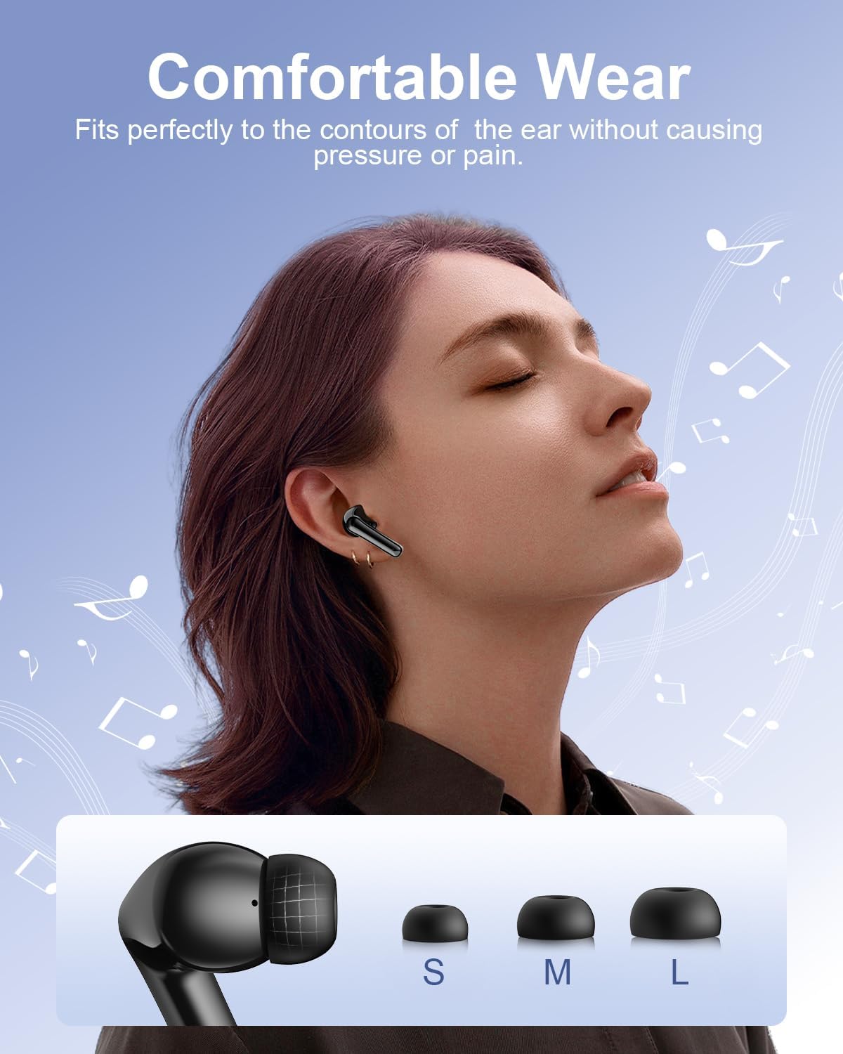 Wireless Earbuds Bluetooth Headphones, Ear Buds with Deep Bass, 40H Long Playtime, Power Display, IPX7 Waterproof in Ear Earphone with Mic for Phone Tablet Sports Workout, Black - Image 6