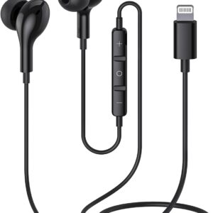 Guguearth Lightning Headphones for iPhone,MFi Certified in-Ear Lightning Earphones for iPhone,Magnetic Earbuds for iPhone with Mic Controller Compatible with iPhone 14 13 12 11 Pro Max XR 8 7 (Black)