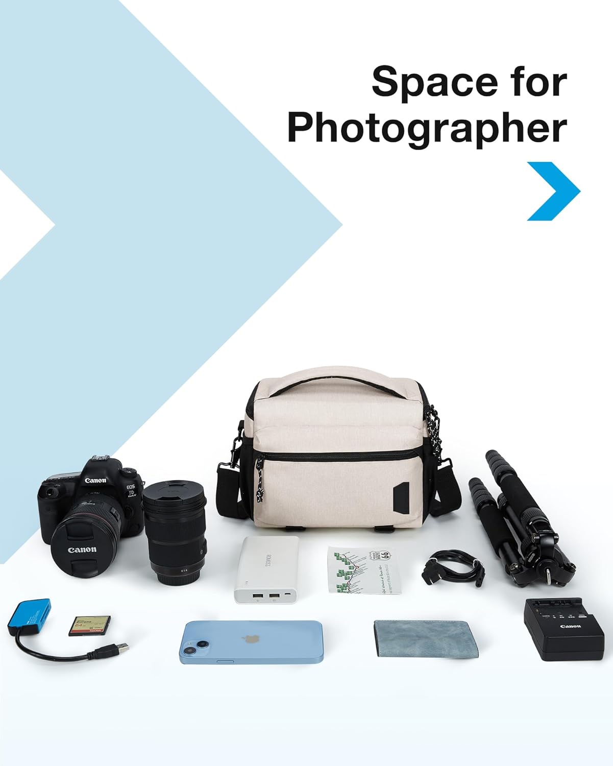 BAGSMART Small Camera Bag for Photographers, Compact Camera Shoulder Bags for DSLR/SLR/Mirrorless Cameras, Waterproof Crossbody Camera Case with Tripod Holder, Ivory White - Image 7