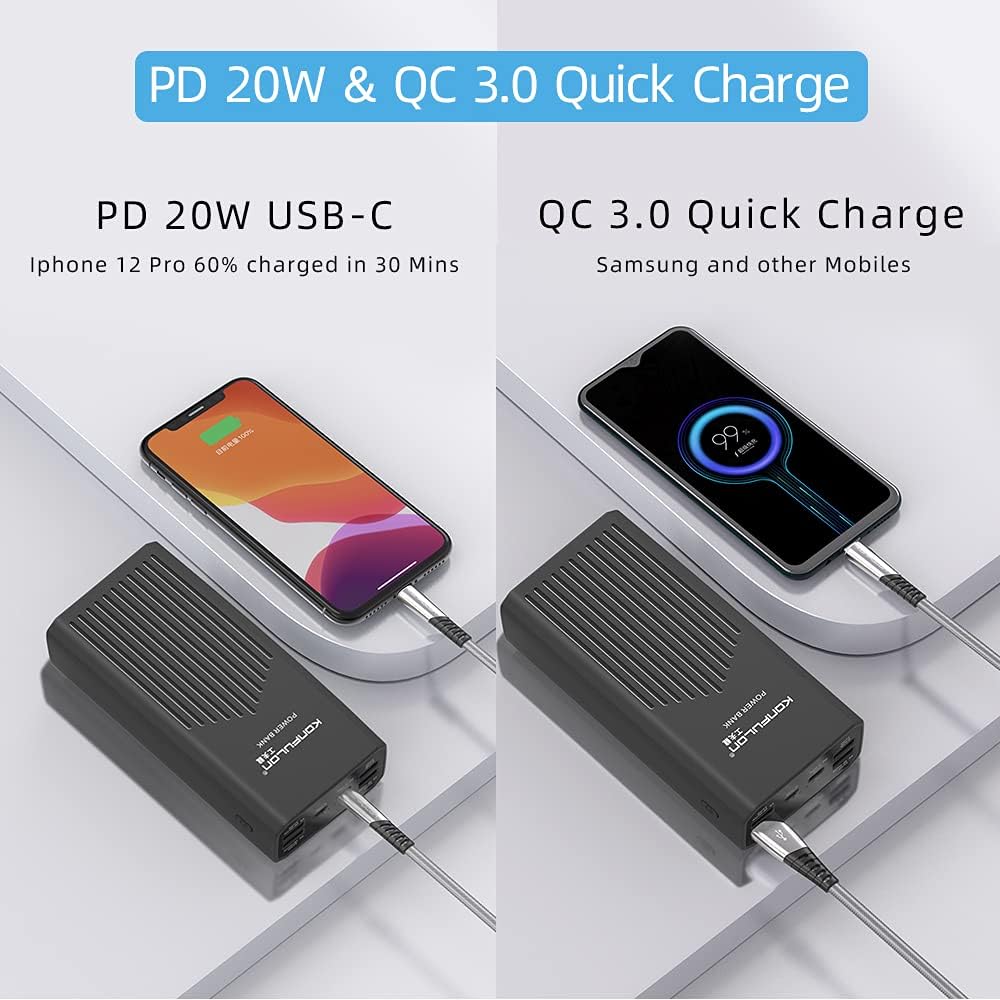 Power Bank 40000mah Portable Charger 20W USB-C Battery Pack with 5 Outputs & 2 Inputs External Battery Cell Phone Charger with Phone Holder Compatible with iPhone 12, MacBook Pro and Samsung - Image 3