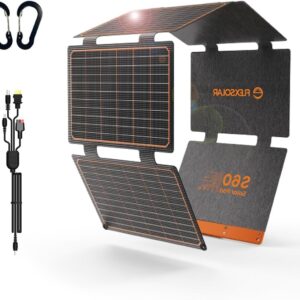 FlexSolar 60W Portable Solar Panels Chargers with PD3.0 USB-C,QC3.0 USB-A and DC Outputs Foldable IP67 Waterproof Power Emergency Camping for Small Power Station Generator,Phones, Power Banks, Tablets