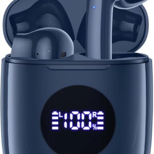 CAPOXO Wireless Earbuds, Bluetooth Earbuds Headphones Bass Stereo, IPX7 Waterproof Ear Buds with Mic LED Display, in Ear Earphones, 78H Playtime for Smartphone Laptop Pad Sports Workout,Dark Blue