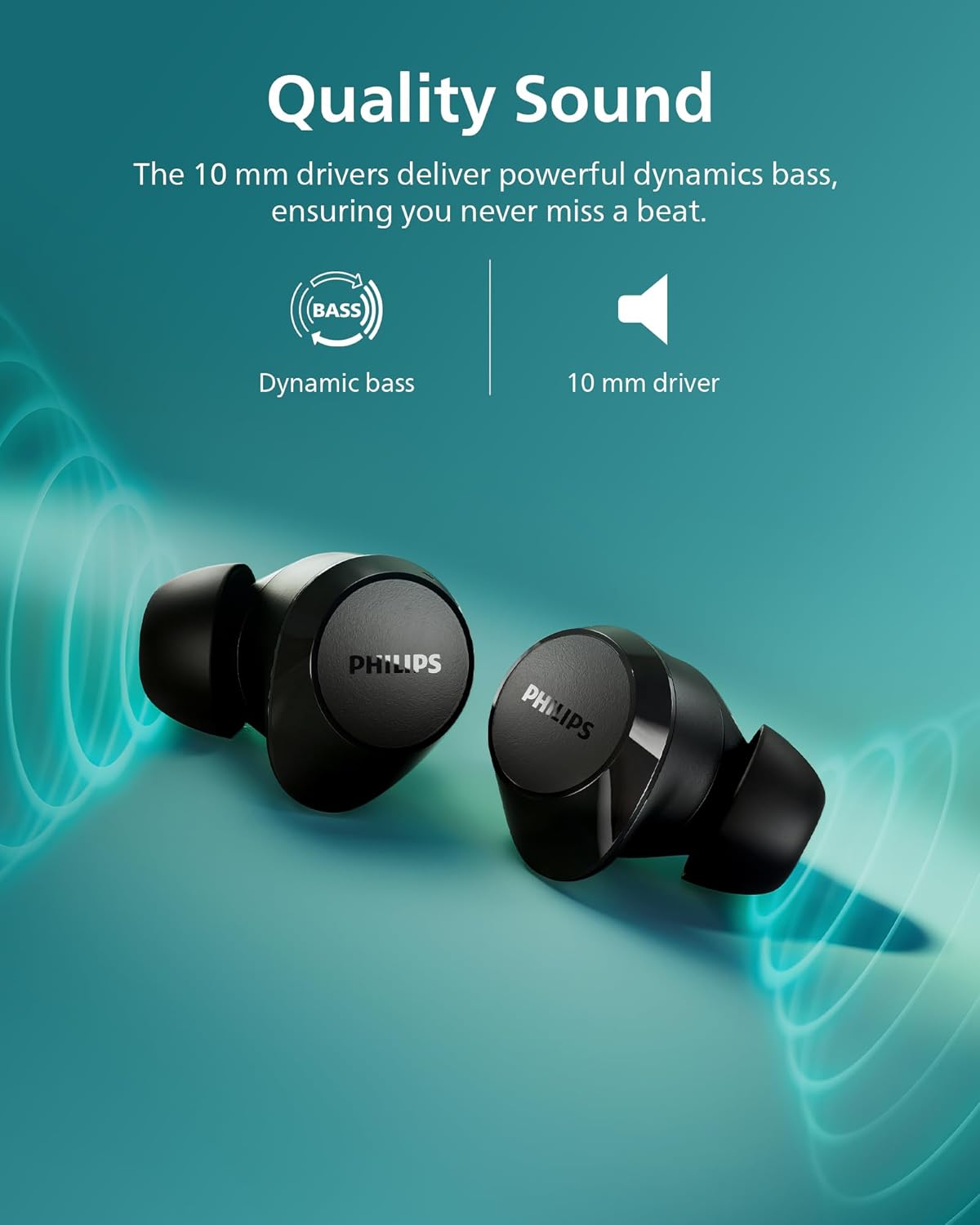 PHILIPS TAT1219 Wireless Earbuds,True Wireless Headphones,Powerful Bass with 10 mm Driver,Clear Call Quality with AI Mic,18 H Battery Life,Bluetooth 5.3,IPX4 Rating,Ergonomic Design for Comfort,Black - Image 2