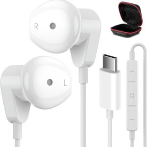 USB C Headphones for iPad Pro iPhone 15 Pro 16 Pro,USB Type C Earphones HiFi Stereo USB C Wired Earbuds Microphone Volume Control for Samsung S23 Ultra S22 S21 Note20 A54,Pixel 9 8 7 6 6a 5 4,OnePlus9