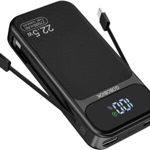 Power Bank 22.5W 27000mAh Portable Charger PD 3.0 & QC 3.0 Fast Charging Travel PowerBank with 2 Built in Cables LCD Display Phone Battery Pack for Smartphone Tablet etc