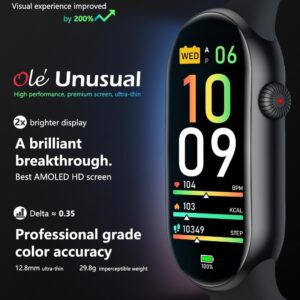 FITVII Ole Fitness Tracker, 1.6'' AMOLED Fitness Watch with 24/7 Heart Rate and Blood Pressure Monitor, Blood Oxygen Sleep Tracking Step Calories Counter IP68 Waterproof Activity Tracker for Women Men