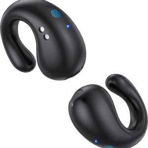 Open Ear Clip on Headphones, Wireless Earbuds Bluetooth 5.3 Sport Earphones Built-in Mic with Ear Hooks 36H Playtime Ear Buds LED Display Charging Case, Waterproof Design for Running Fitness, Black