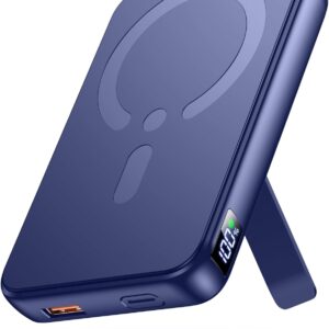 for Magsafe Portable Charger, 12000mAh Wireless Magnetic Power Bank with Stand and USB C in/Out Port, for Magsafe Battery Pack Compatible with iPhone 15/14/13/12 Pro/Pro Max/Plus Series-Dark Blue