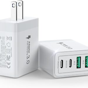 [2-Pack] USB C Wall Charger Block, 40W 4-Port USB C Super Fast Charger Dual Port PD Power Adapter+QC Wall Plug Multiport Type C Brick Cube Compatible with iPhone 15 14 13 12 11 Pro XR XS 8 7, Samsung