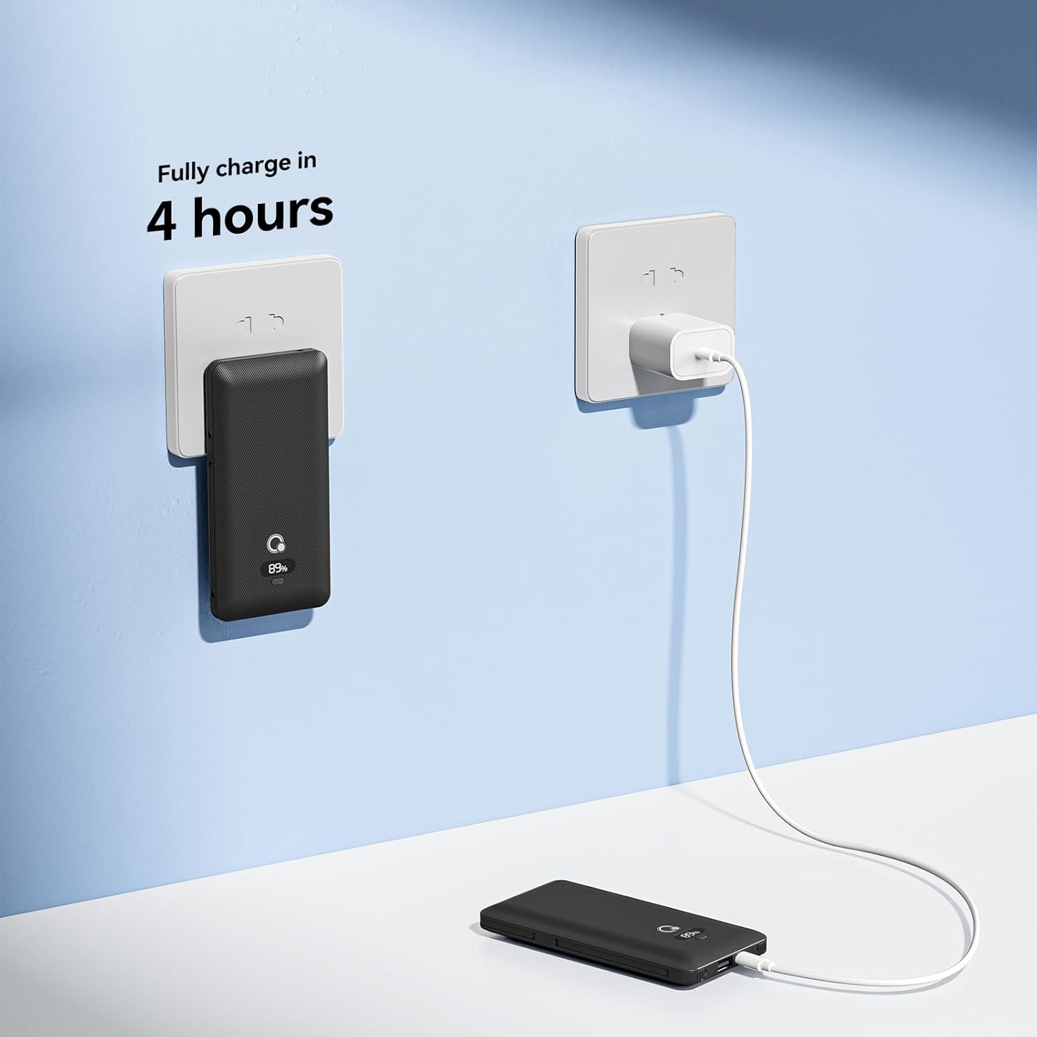 10000mAh Portable Charger with Built-in Cables and AC Wall Plug, USB C Fast Charging Power Bank with 3 Cords,5 Output External Battery Pack Compatible with iPhone,Tablet and All Smart Phones Black - Image 3