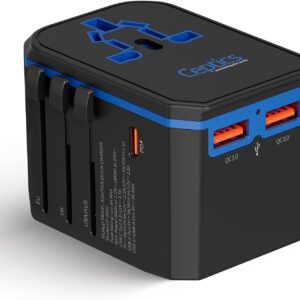 Ceptics International Power Adapter, World Travel USB Type C QC 3.0 30W PD Plug Adaptor Kit - 3 USB Ports Wall Charger Type I C G A Outlets 110V 220V A/C - 5V D/C - EU Euro US UK - All in One
