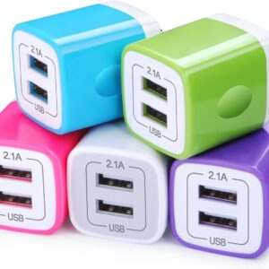 USB Wall Charger Adapter, FiveBox 5Pack 2.1Amp Fast Dual Port Wall Charger USB Plug Charging Block Charger Brick Cube Charger Box for iPhone 16 Pro Max 15 14 13 12 11 Xs XR X 8 7, Samsung, Android