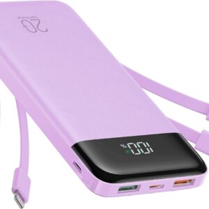 Charmast Power Bank 20000mAh, 20W Fast Charging Portable Charger with Built-in Cables, USB C Battery Pack, Slim Portable Phone Charger Backup Battery for iPhone, Samsung, iPad, More Phones, Tablets