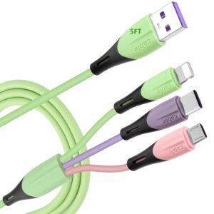 Multi Charging Cable 2Pack 5FT, 3 in 1 5A Multiple USB Fast Charger Cord Adapter with IP/USB C/Micro USB Port Connectors, for Phone 14 13/Samsung Galaxy/Pixel/Phones/Tablets and More