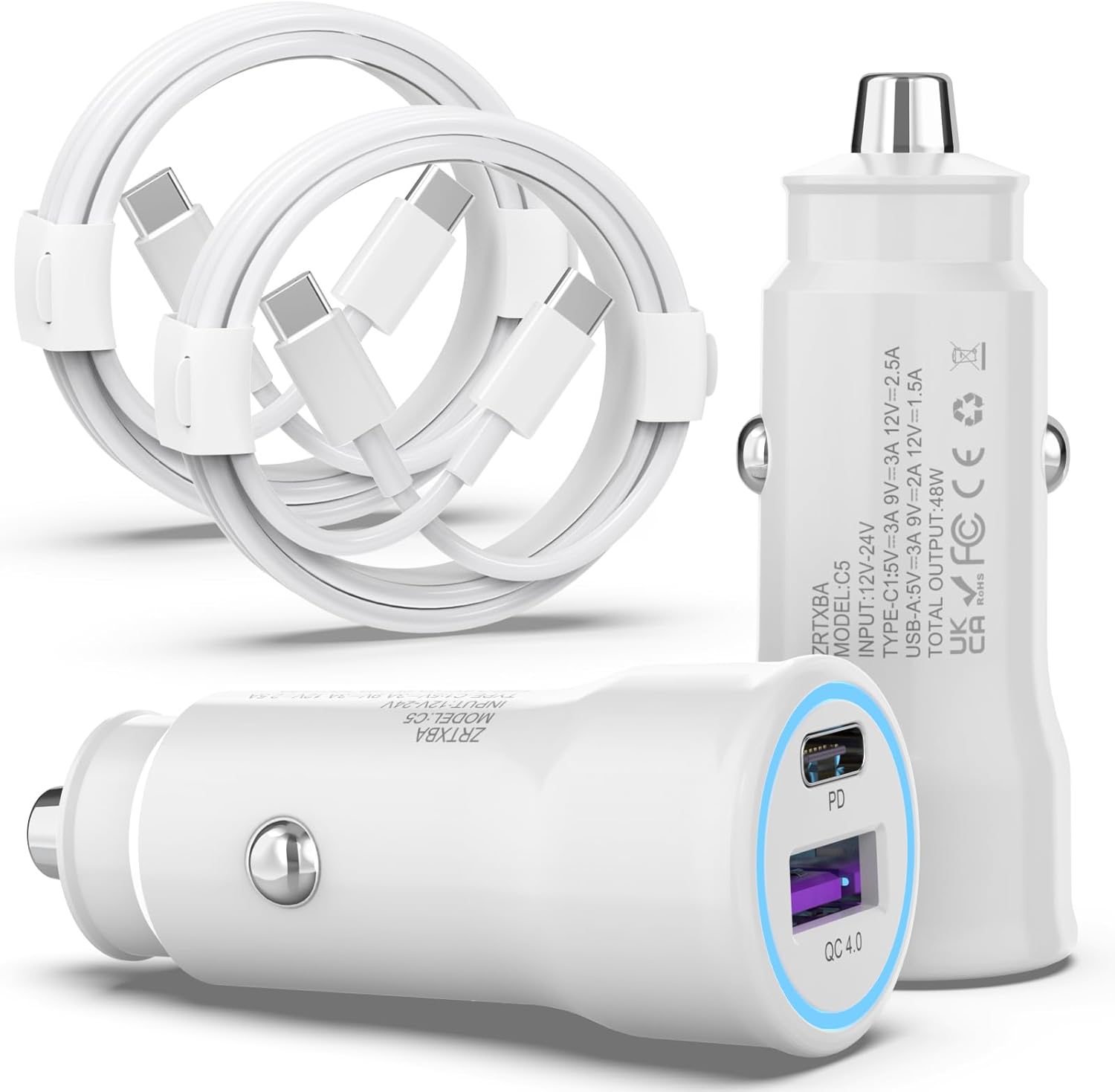 iPhone 16 Car Charger USB C Car Charger Adapter 2Pack 48W PD&QC4.0 Dual Port iPhone Car Charger with USB C to C Cable for iPhone 16/15 Series, Samsung Galaxy Series, iPad Pro, AirPods,Pixel,and More