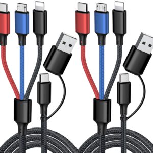 Puxnoin Multi Charging Cable 5 in 1, 2Pack 4FT USB C/A Multi Charger Cable Universal Multiple Charging Cord with USB C/Micro USB Connectors for Most Cell Phone, Tablets (Charging Only)