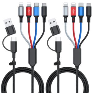 6 in 1 Multi Charging Cable 2Pack-6FT Multi USB Cable 3A Multi Charger Cable Braided Multiple Phone Charger Cable Universal USB A/C Charging Cord with 2*IP/Type C/Micro USB Port for Cell Phone/Tablets