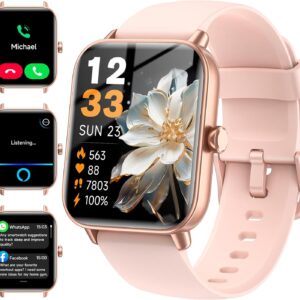 Smart Watches for Men Android & iPhone, Alexa Built-in, Fitness Tracker with Answer/Make Calls, IP68 Waterproof Fitness Watch,Heart Rate, Sleep, SpO2 Monitor,Smartwatch for Android iOS (Pink, 1.8)