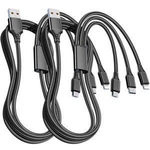 Multi Charging Cable 4FT 2Pack, Nylon Braided Universal 3 in 1 Multi Charger Cable Adapter with Ip/Type C/Micro USB Port for Phone/Samsung Galaxy/PS5/Huawei/Pixel/LG/Tablets and More(Black)