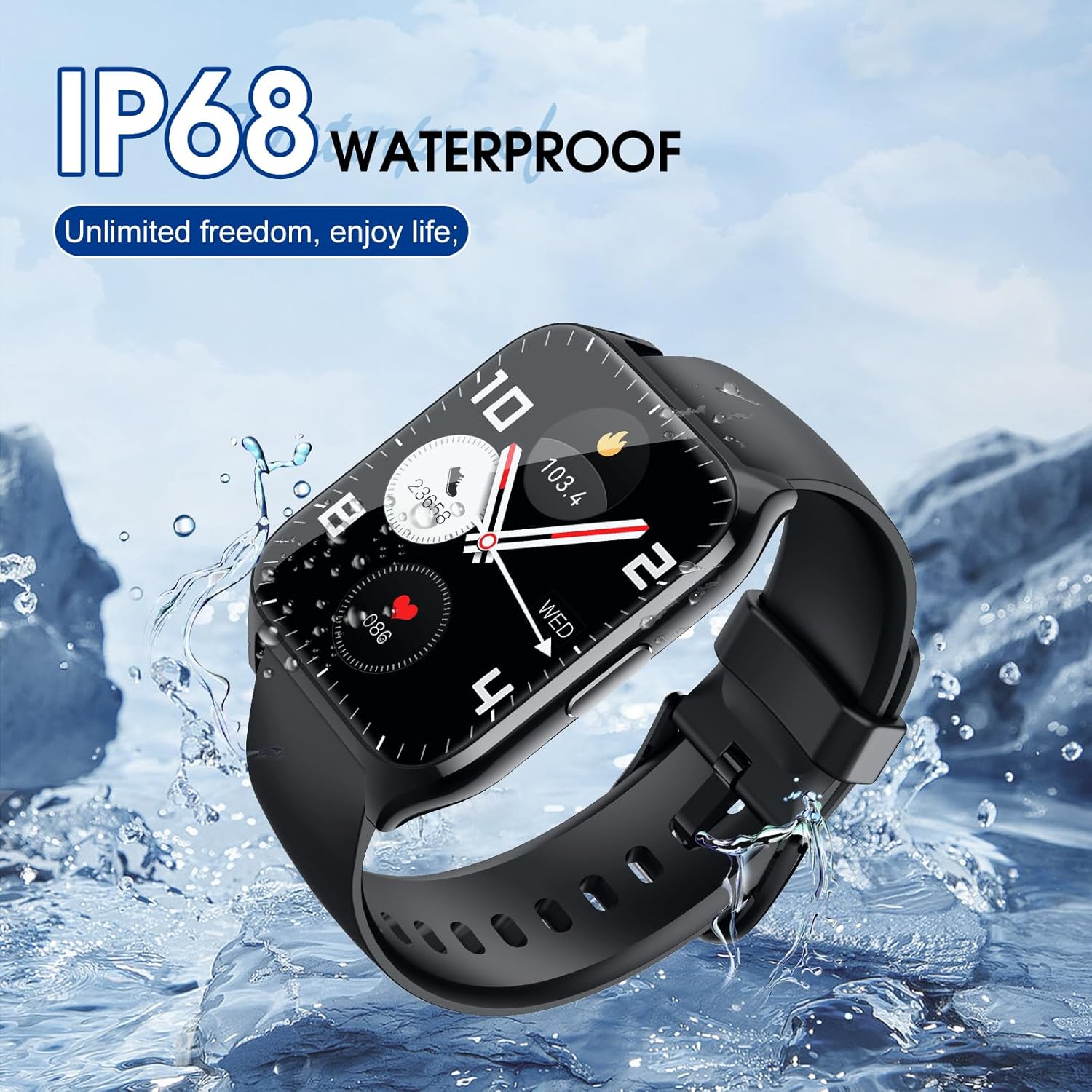 Smart Watch for Men Women(Answer/Make Calls), 1.85" HD Touch Screen Fitness Watch with Sleep Heart Rate Monitor, 112 Sports Modes, IP68 Waterproof Activity Trackers Compatible with Android iOS, Black - Image 5