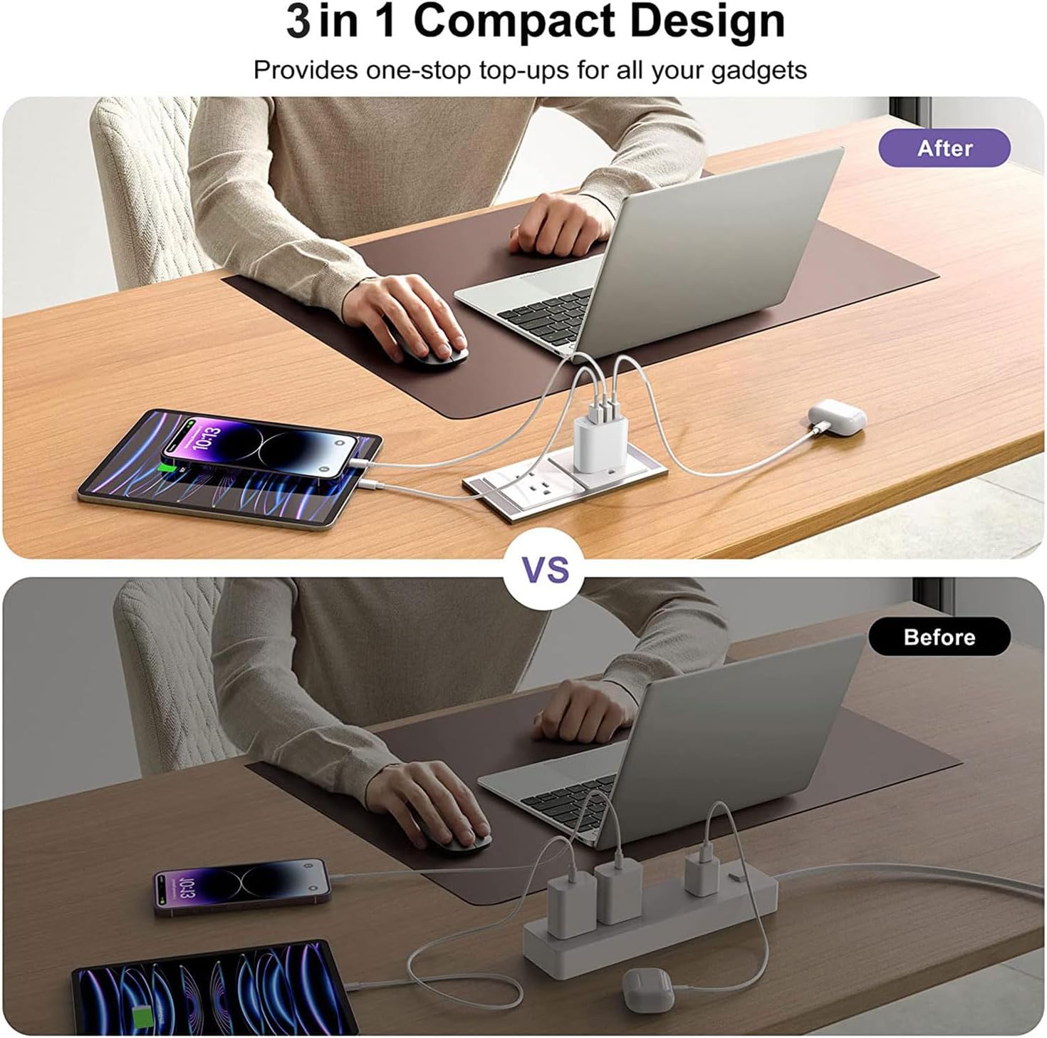 USB Wall Charger, 3 Pack 3-Port USB Charger Block Wall Adapter USB Charging Cube Brick Compatible with iPhone 8/7/6 Plus/X, iPad, Samsung Galaxy S5 S6 S7 Edge, LG, Android and More - Image 2