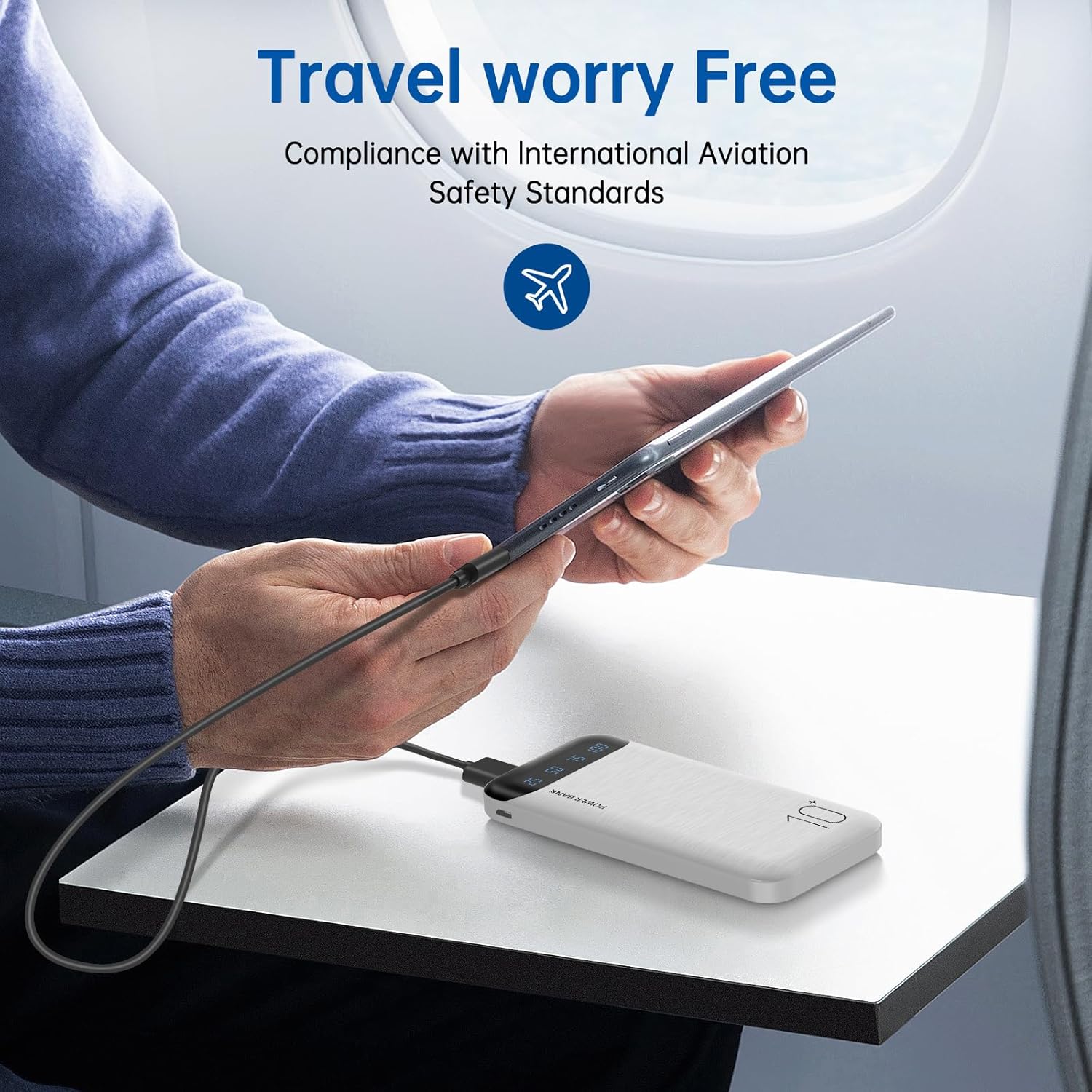 Power Bank 10000mAh Portable Charger Slim External Battery Pack with 2 USB 2.4A Outputs and USB C in/Out Compatible with Huawei iPhone 16 15 14 13 12 iPad Samsung Galaxy S20 Android Tablet (White) - Image 6