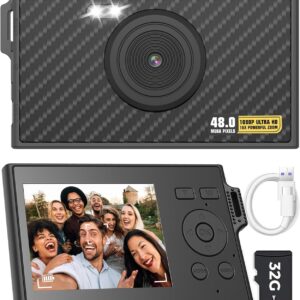 Digital Camera FHD 1080p Kids Camera 16X Zoom Vintage Ultra-Thin Point and Shoot Digital Video Cameras Anti Shake, Compact Small Camera Christmas Stocking Stuffer Birthday Gifts for Boys