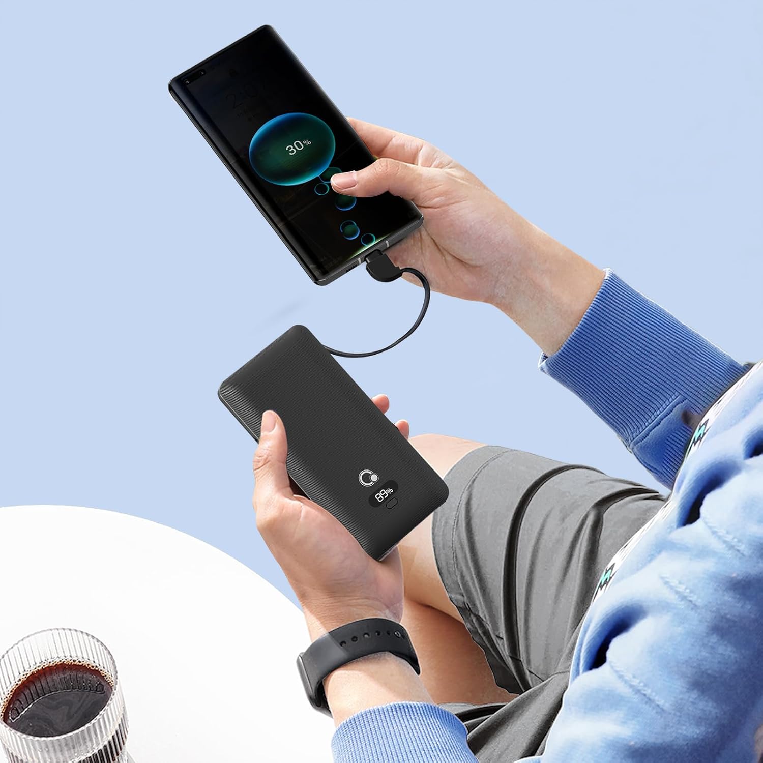 10000mAh Portable Charger with Built-in Cables and AC Wall Plug, USB C Fast Charging Power Bank with 3 Cords,5 Output External Battery Pack Compatible with iPhone,Tablet and All Smart Phones Black - Image 6