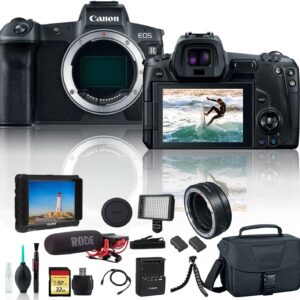 Canon EOS R Mirrorless Digital Camera 3075C012 with 24-105mm Lens with Extra Battery, Bag, 32GB Card, Rode Mic, LED Light, External 4K Monitor and More (Renewed)