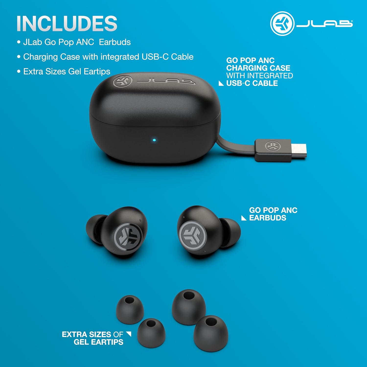 JLab Go Pop ANC True Wireless Earbuds & Charging Case, Black, Active Noise Cancelling, 10mm Drivers, Dual Connect, Customize Your Sound with App, Be Aware Mode, Compact Fit, Google Fast Pair - Image 7