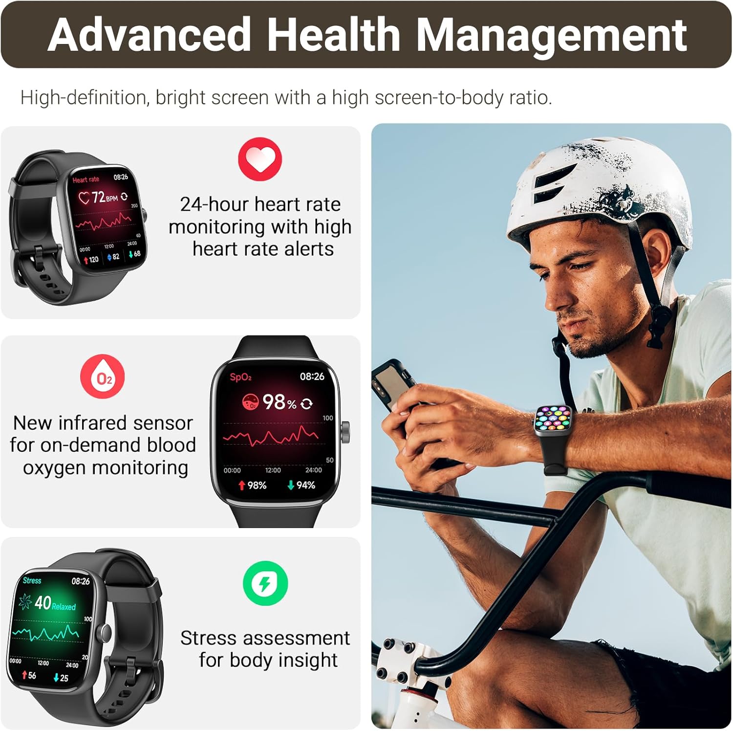TOZO AMOLED S7 Smart Watch Bluetooth Call 1.85” Ultra HD Screen,Dynamic Dials Messages Push 100+ Sports Modes,Detect Human Health (Heart Rate,Blood Oxygen) with High Battery Life Touch Screen Watch - Image 3