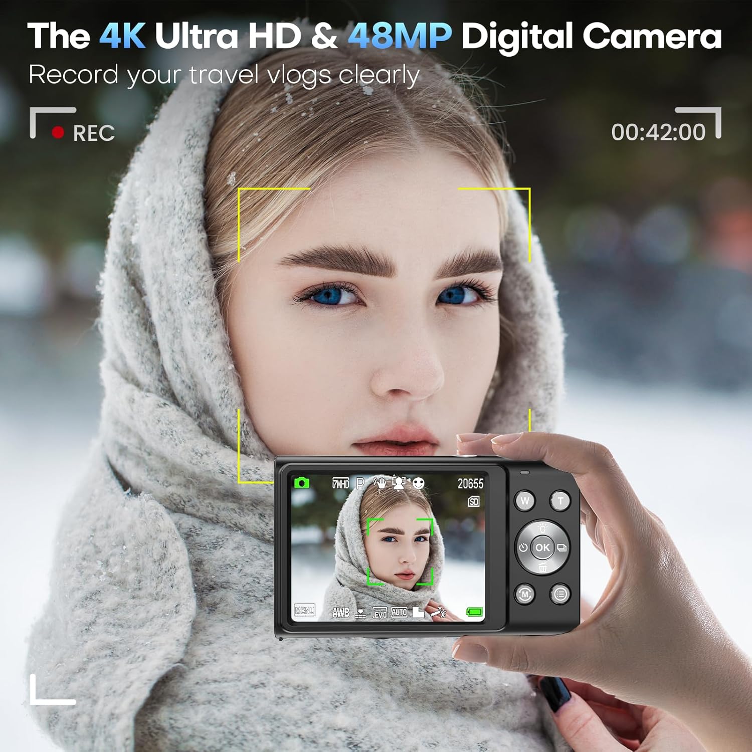 Digital Camera, Autofocus UHD 4K Vlogging Camera with 32GB Card, 48MP 16X Digital Zoom Digital Camera, Anti-Shake Portable YouTube Compact Point Shoot Camera for Teens Adult Beginner(Black) - Image 2