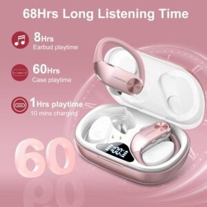 Ear buds Wireless Bluetooth Earbuds Sport 2024 NEW Bluetooth 5.3 Headphones 68H Playtime with LED Display Powerful Bass Over Ear Earphones with Earhooks IP8 Waterproof for Workout/Running/Gym